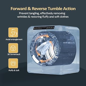 ROVSUN 13.2LB Portable Clothes Dryer, 3.5 Cu.Ft High End Front Load Tumble Laundry Dryer with LCD Touch Screen, Stainless Steel Tub for Apartment, Home, Dorm-110V, Classic White