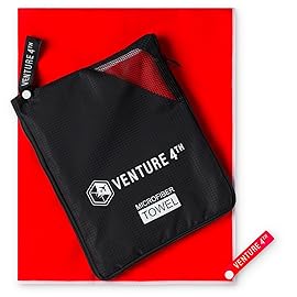 VENTURE 4TH Quick Dry Microfiber Towel - Odor Resistant, High Performance Towels for Gym, Camping, Travel, Yoga and Beach (Red-White Extra Large) - Includes Tear Resistant Bag