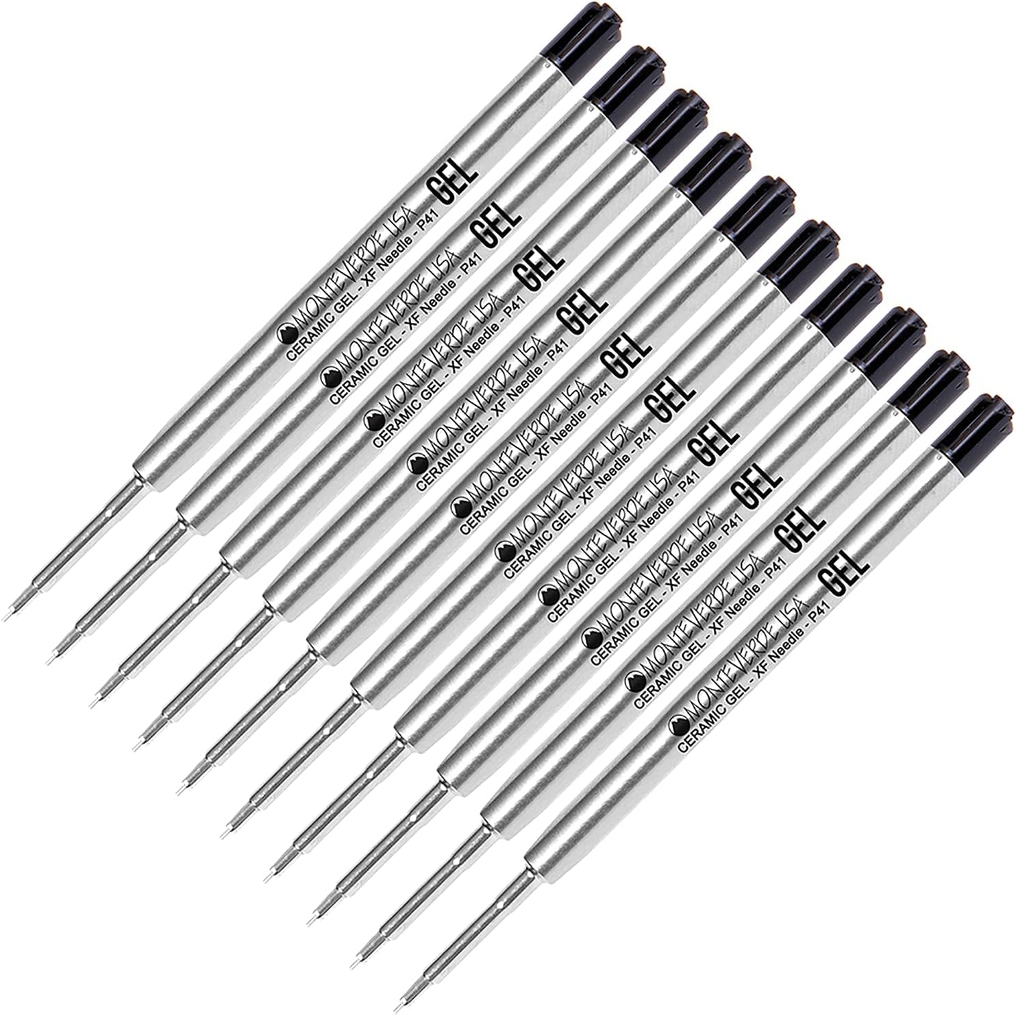 Lanier Combo Pack - 10 Pack - Monteverde® Capless Ceramic Gel™ P41 Ink Refill Compatible with Most Parker® Style Ballpoint Pens - Black (Extra Fine 0.5mm)