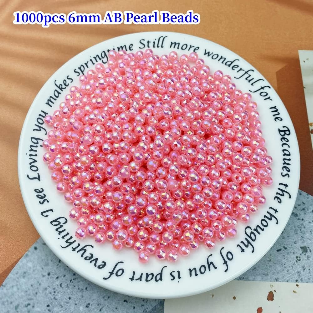 1000pcs Pearl Beads for Crafts 6mm AB Colors Round Loose Pearl Beads for Necklaces Bracelets Earrings Jewelry Making Home Decoration(Light Pink AB) - Image 2