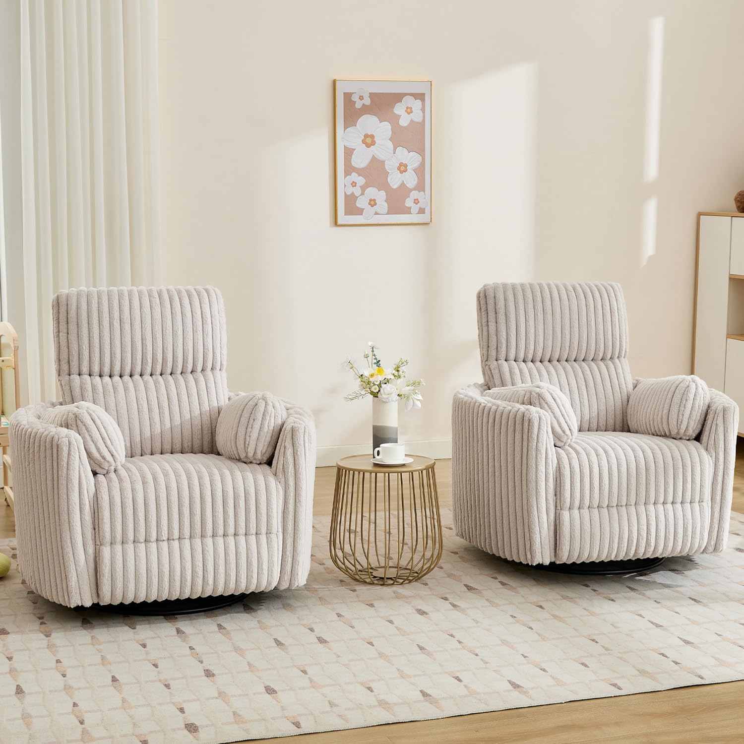 Power Swivel Glider Rocking Recliner Nursery Chair with 2 Pillows, Electric Rocker Reclining Chairs with Type-C & USB Charger Port for Living Room, High Back Barrel Armchair for Bedroom,Corduroy,Beige Beige Corduroy image 9 of 9 B0FGDJ3NHG