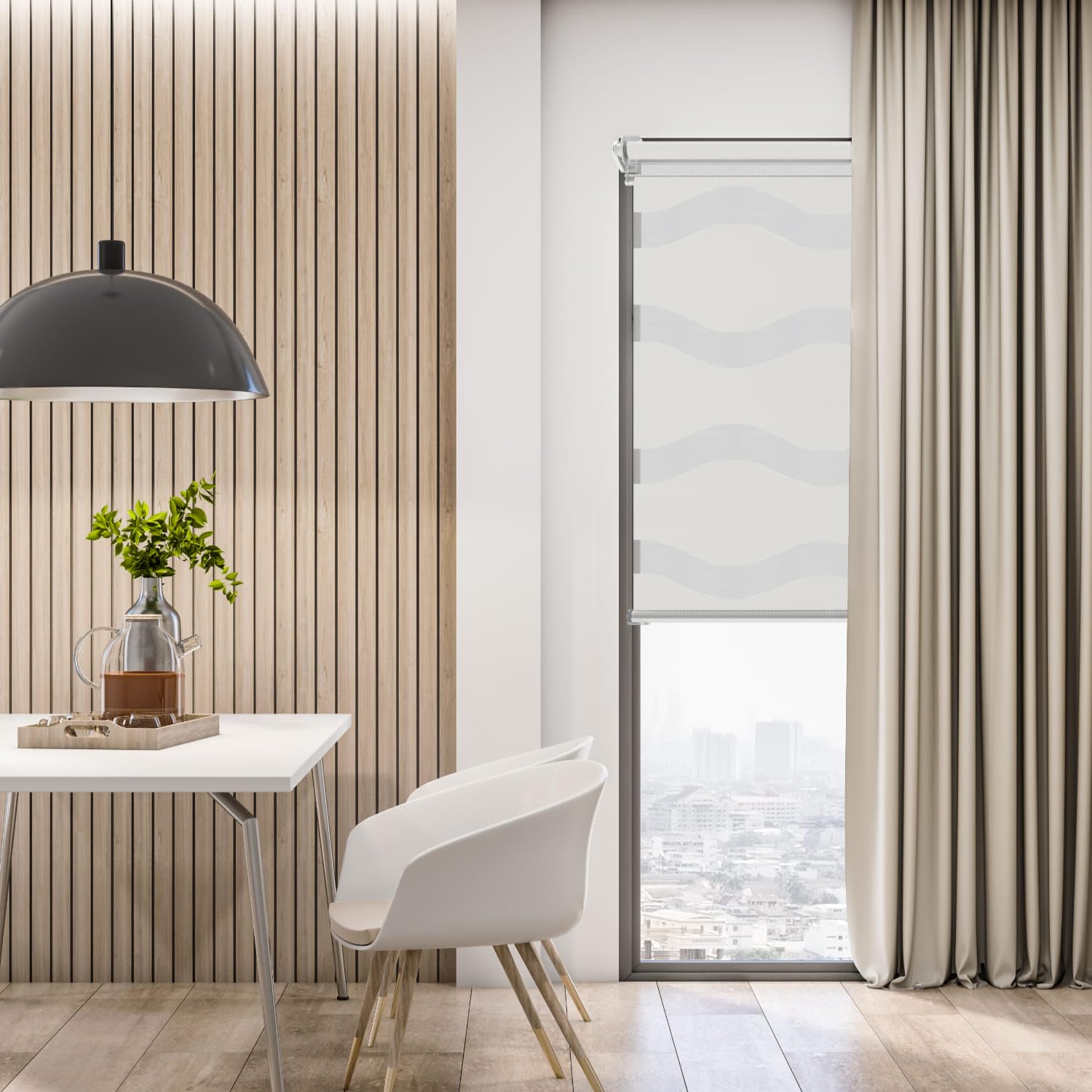 Estika Store Enrouleur Jour Nuit Vague Klemmfix sans perçage - 80 x 120 cm - Perle - Store à enroulement, Double Tissu, pour fenêtres intérieures, Tissu en Forme de Vague