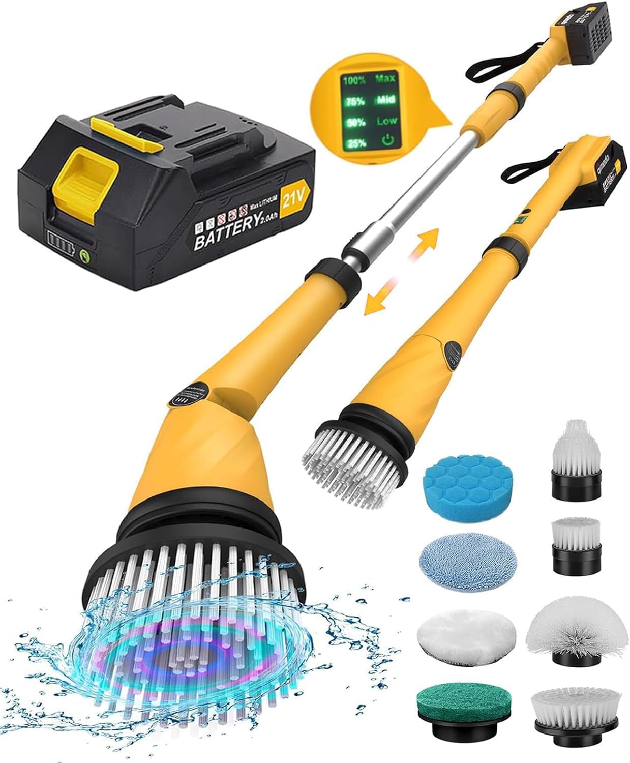 Brosse électrique Rotative Sans Fil - 2 Vitesses, Télécommande, 8 Têtes, étanche IPX7, Pour Salle De Bain/cuisine