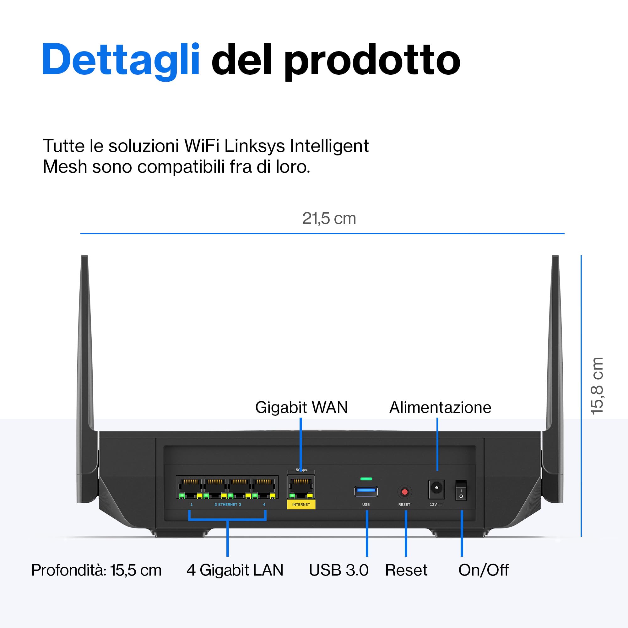 Linksys Router Wifi mesh Tri-Band Hydra Pro 6E, wireless, accesso alla banda 6 GHz, velocità massima 6.6 Gbps, copertura 250 m², piu 55 dispositivi