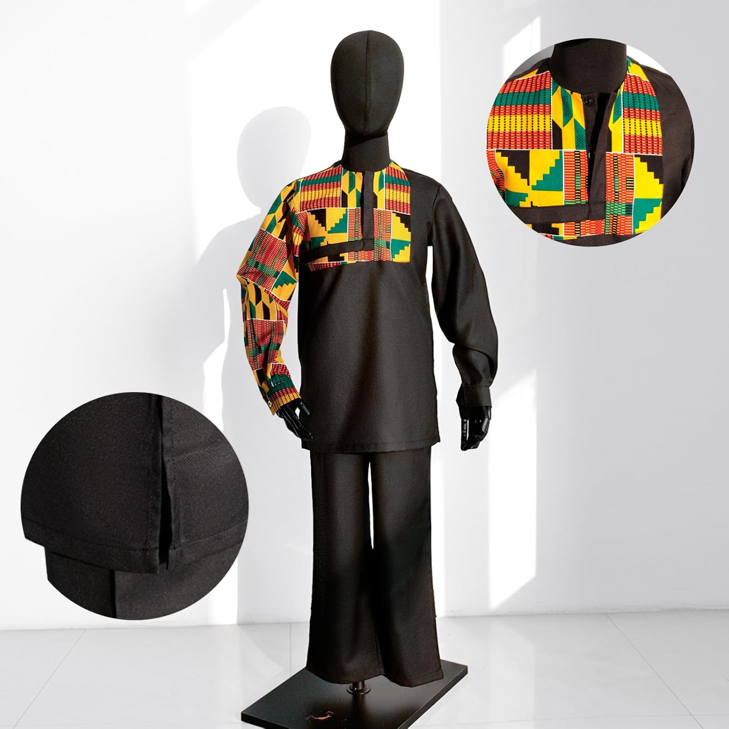 African Suits for Boys 2 Piece Long Sleeve Dashiki Shirt & Pants Set Nigerian Clothes Attire