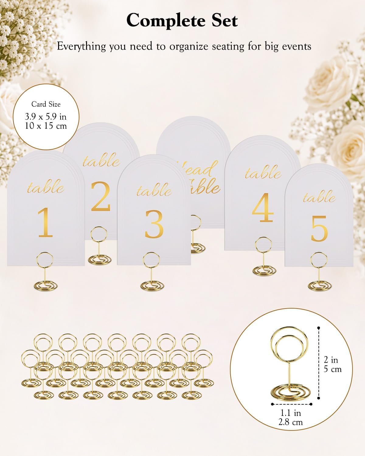 Uniclife Arch Wedding Table Numbers 1-20 with Head Table & Gold Holders