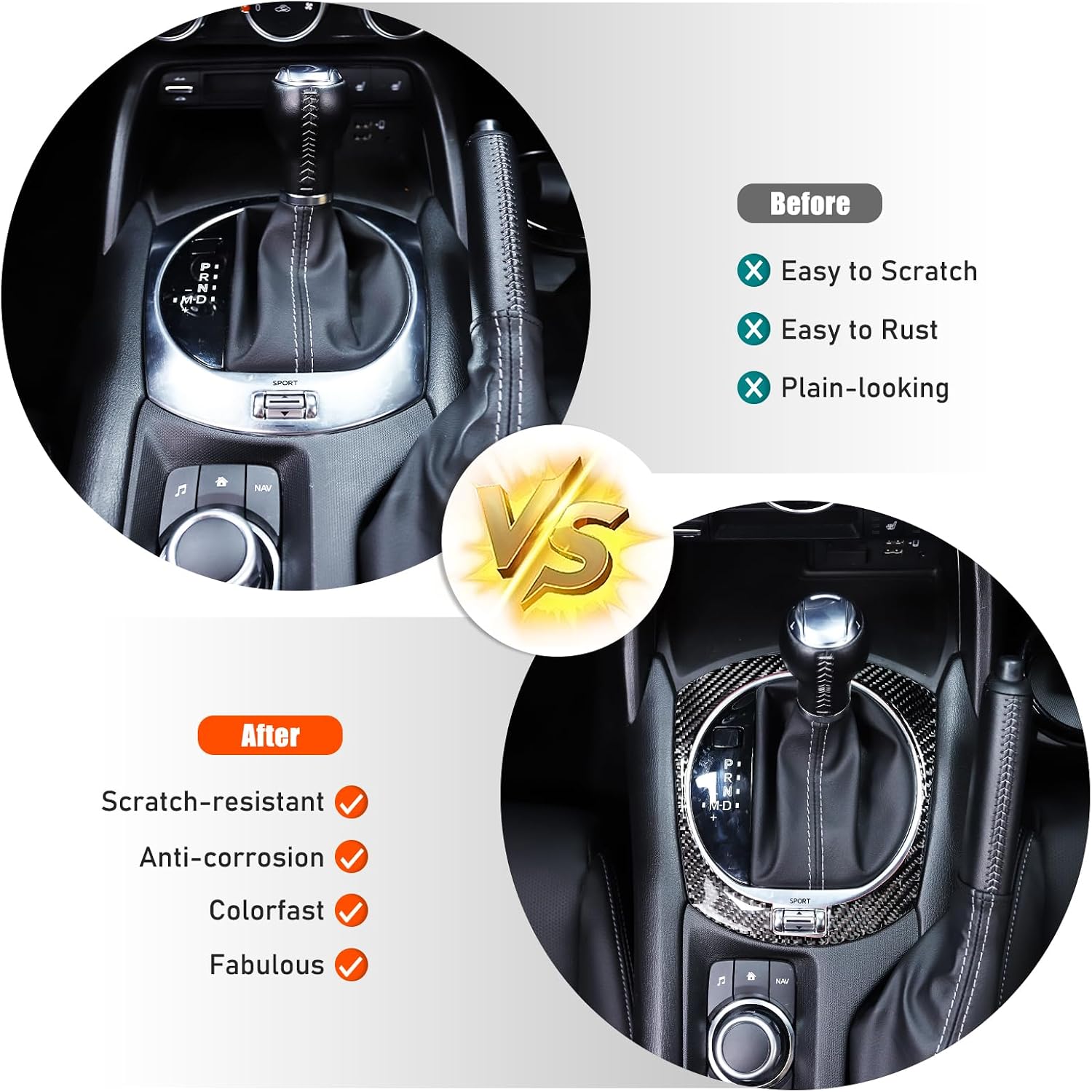 Soft Carbon Fiber Car Central Console Gear Shifter Protect Trim Panel Sticker,Compatible with Mazda MX-5 Miata ND Roadster Fiat 124 Abarth 124 2016-2025+(Automatic) (Black Carbon Fiber)