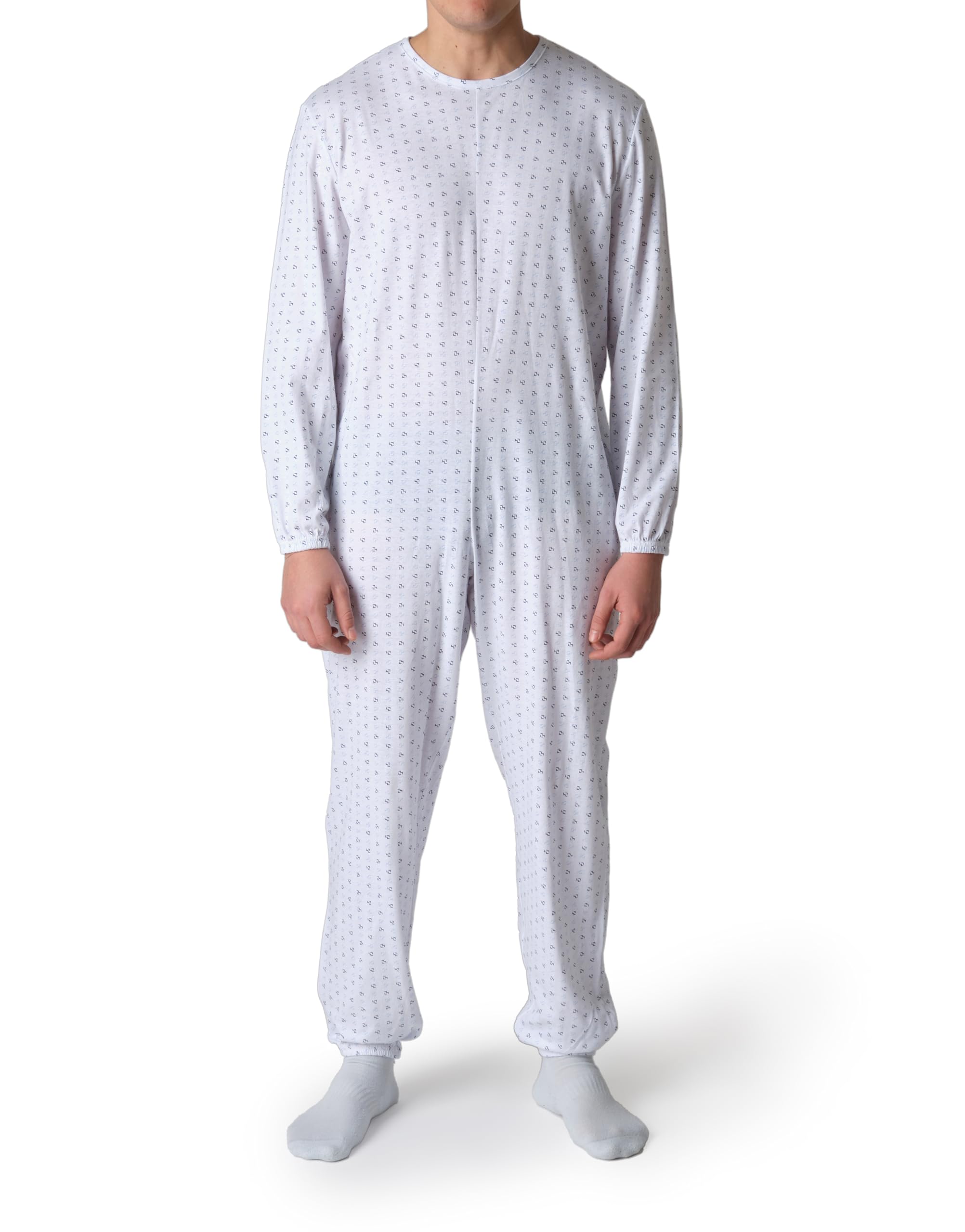 Pyjama sanitaire pour personnes âgées en coton d'été avec fermeture éclair arrière - Tuton pour personnes âgées avec Alzheimer ou Incontinence Made Italy - microfantaisie bleu et