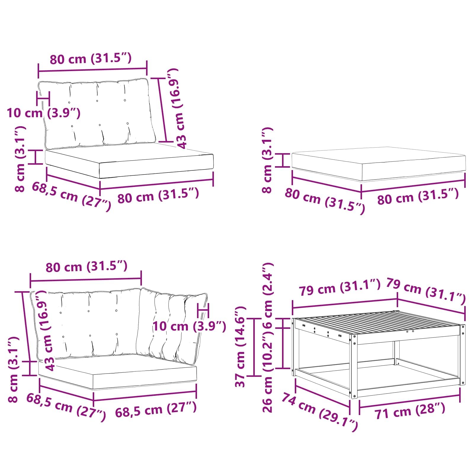 Gartenmöbelgarnitur 19-teilig aus Massivholz Akazie für Terrasse Balkon und Garten wetterfestes Sitzgruppen-Set mit Tisch, Sofas, Stühlen, Hockern