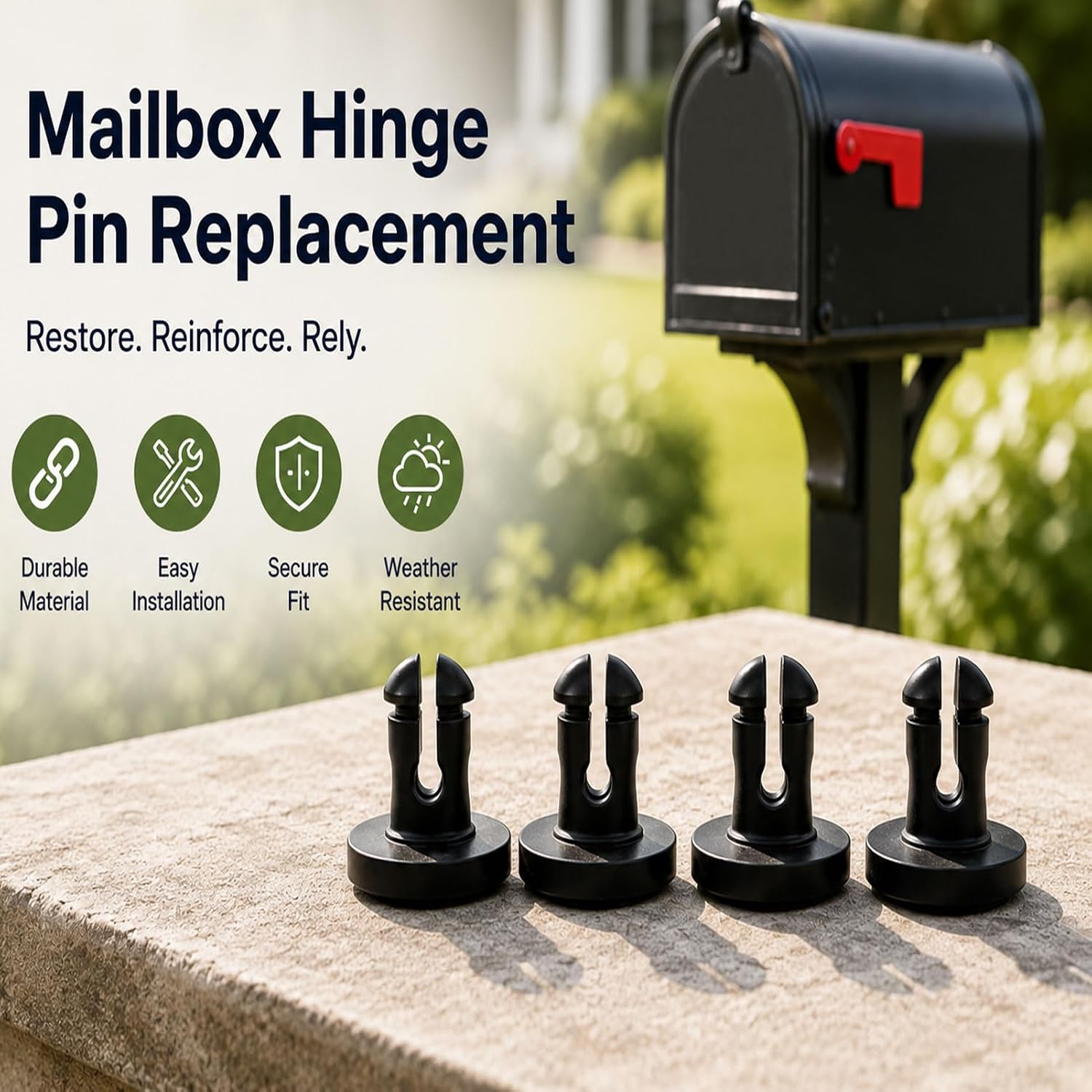Mailbox Hinge Pin Replacement, Black, Compatible with Hampton & Ambrose Postal Pro PP-1100 PP-1000, Durable PLA DIY Repair Kit, 4-Pack