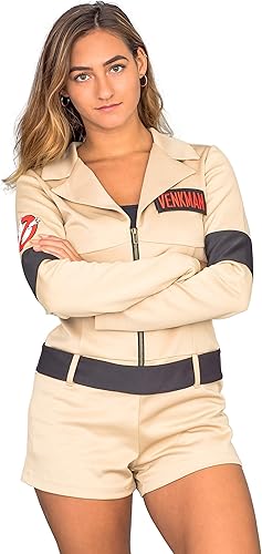 Vista 3 de Mad Engine Disfraz de Cazafantasmas para mujer con 4 parches intercambiables con nombre