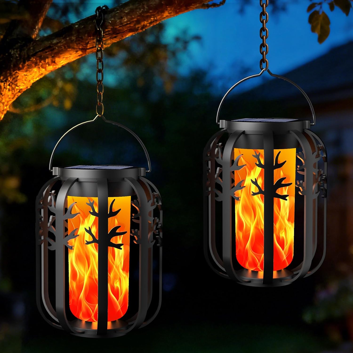 Solar Lanterns, KagoLing Flame Solar Lanterns Outdoor Waterproof Gift for Women Hanging Lights Outdoor Flickering Lamp Lights Decoration for Outside Garden,Yard,Porch,Tree,Lawn,Pathway Decor, 2 Pack