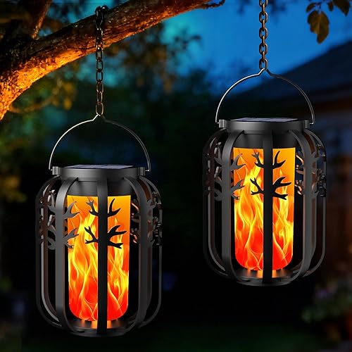 Solar Lanterns, KagoLing Flame Solar Lanterns Outdoor Waterproof Gift for Women Hanging Lights Outdoor Flickering Lamp Lights Decoration for Outside Garden,Yard,Porch,Tree,Lawn,Pathway Decor, 2 Pack