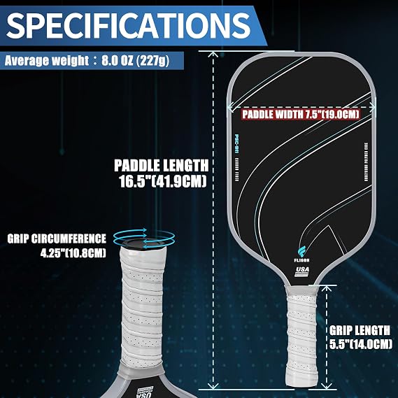 Fligon Pickleball Paddles Carbon Fiber T700 Surface USAPA Approved Pickleball Paddle Enhanced Grip & Spin Featuring 16MM Polypropylene Honeycomb Core Perfect for Beginner and Advanced Players(Grey)