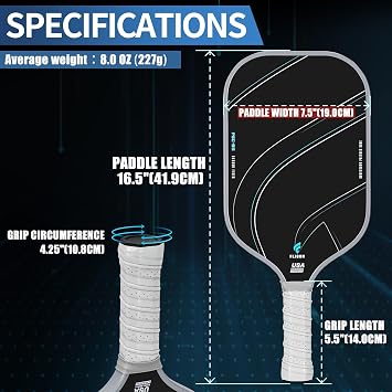 Fligon Pickleball Paddles Carbon Fiber T700 Surface USAPA Approved Pickleball Paddle Enhanced Grip & Spin Featuring 16MM Polypropylene Honeycomb Core Perfect for Beginner and Advanced Players(Grey)