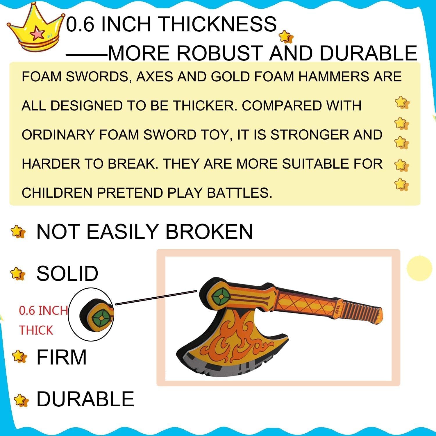 Foam Swords Weapons Playset Toy for Boys - 17 inch Foam Golden Axe Hammer for Kids Play, Pack of 5 Warrior Weapons Pretend Playset Play Soft Warrior Toy for Boys Kids Gift