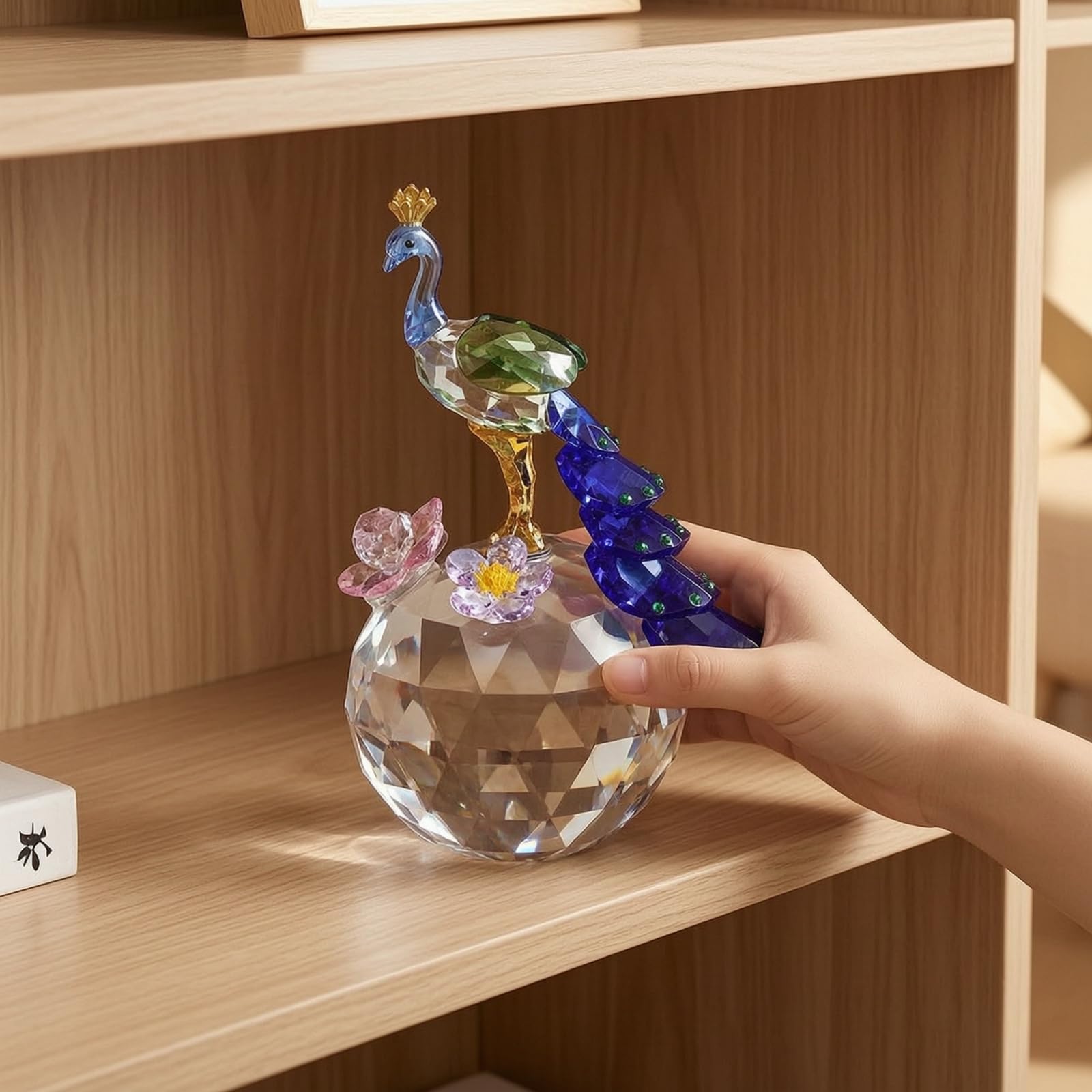 Bola de Cristal Decorativa Estatua de Figura Ornamenta Escultura con Base Transparente Facetada Toque Sofisticado Adecuada para Hogar Oficina Mesa de Trabajo Colección, Verde