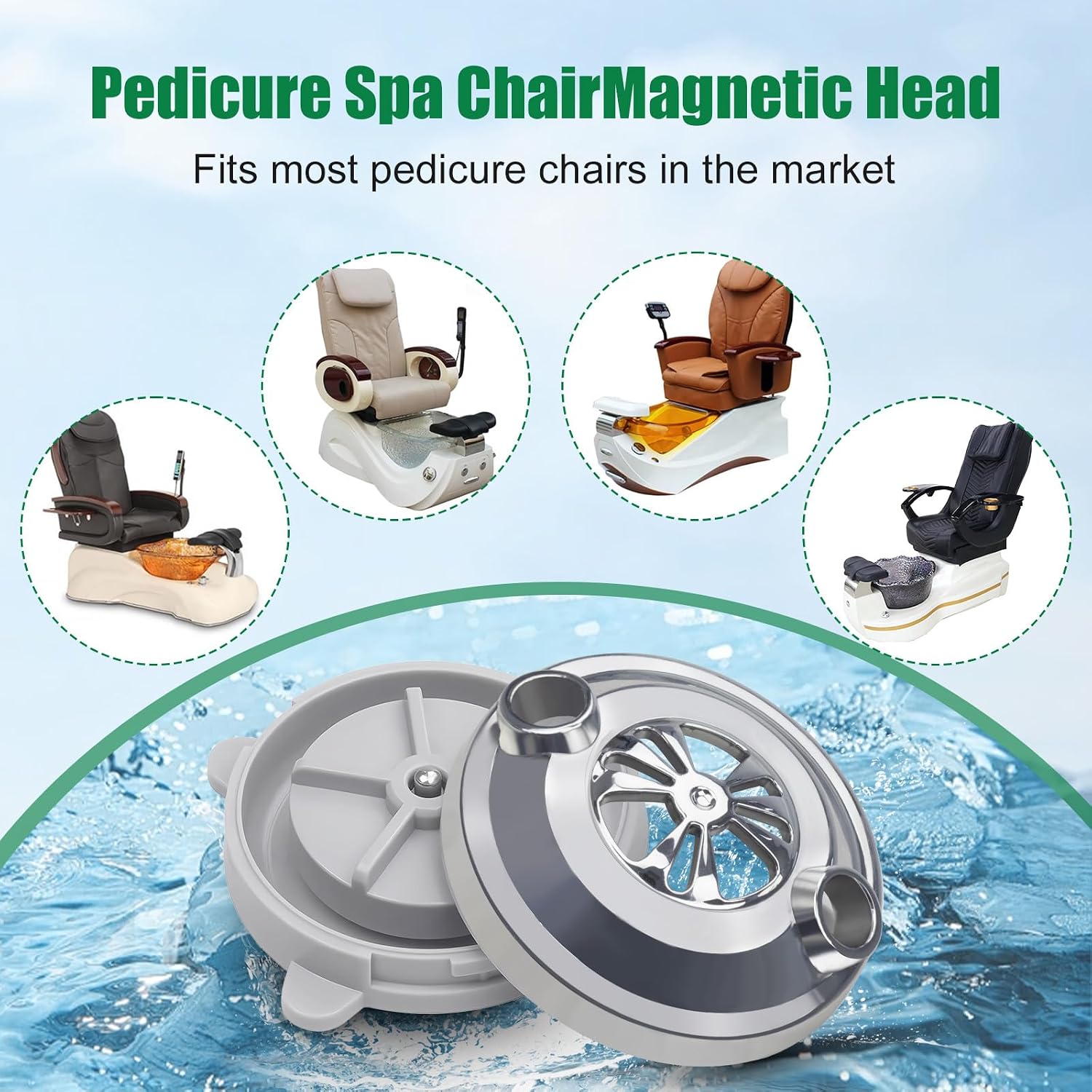Universal for Pipeless Magnetic Jet Head Motor for LURACO Jet Motor Pedicure spa Chair Part Magnetic head BF-004 Pedicure spa Tubs - Silver