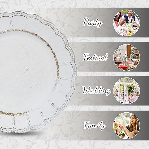 Miniatura 7 de MAONAME Platos de carga naranja con borde dorado, cargadores redondos de platos antiguos para platos de cena, cargador de plástico de 13 pulgadas