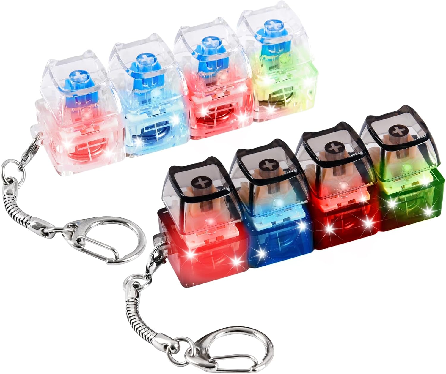 2 Pcs Keyboard Fidget Toy, Loud & Silent Fidget Keychain with LED Lights, Stress Relief Clicker Fidget Keyboard, Boost Focus and Calm Anxiety for Library Office Home (Cat)