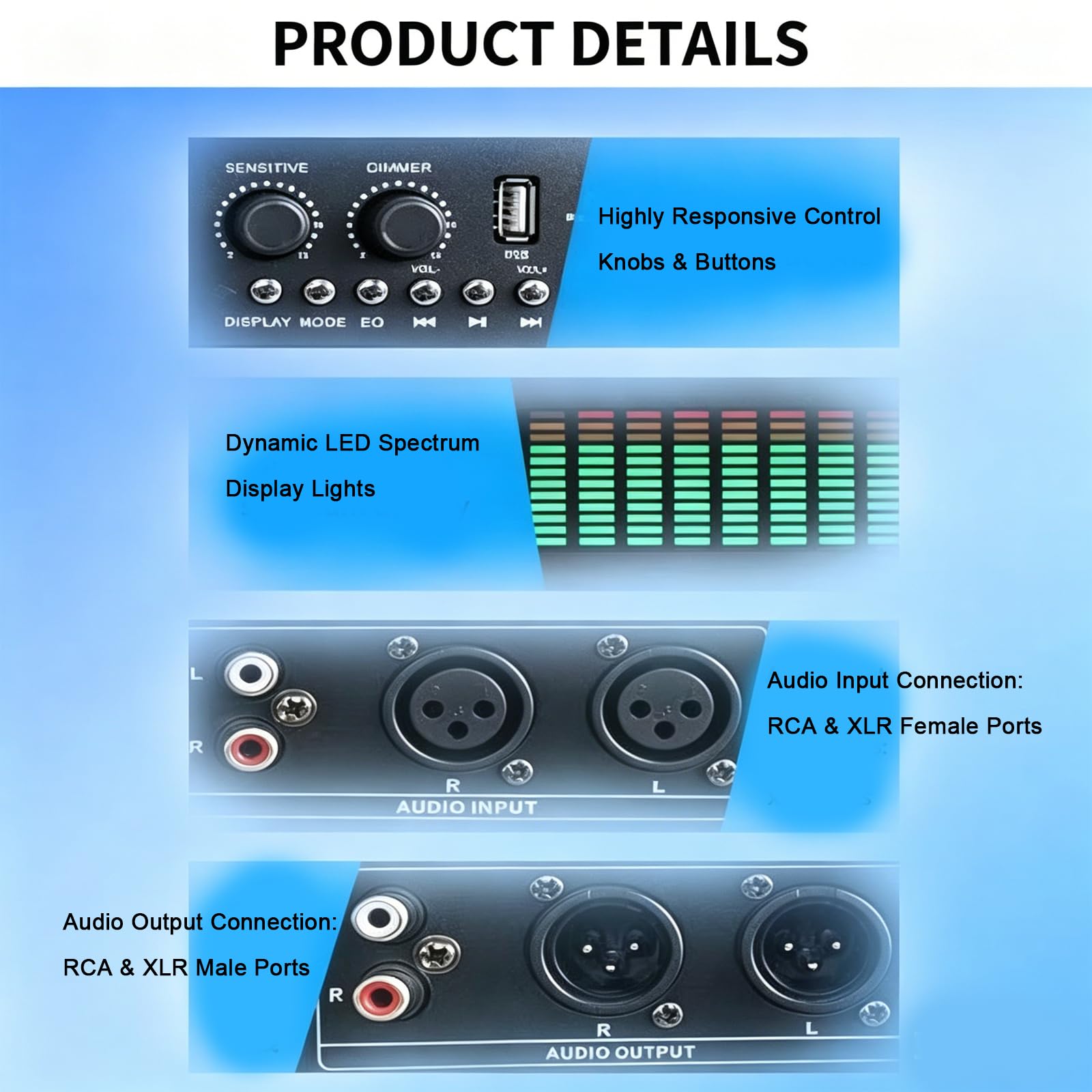 Processore equalizzatore digitale a 31 bande, antiriflesso, luminosità e sensibilità LED regolabili, segnale stabile senza distorsione per home theater karaoke studio