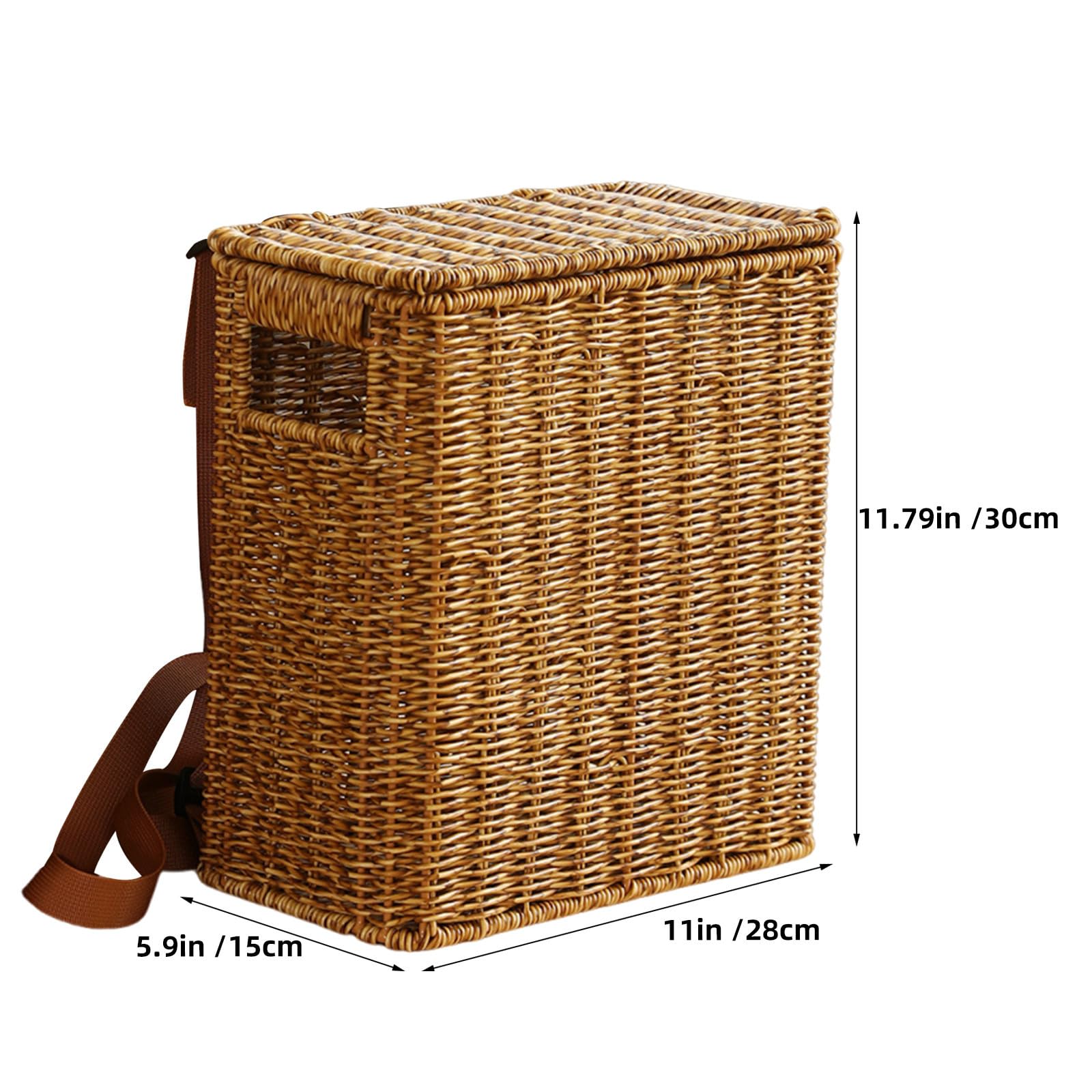 Cesto Intrecciato Alto Stretto in Rattan con Coperchio e Manici