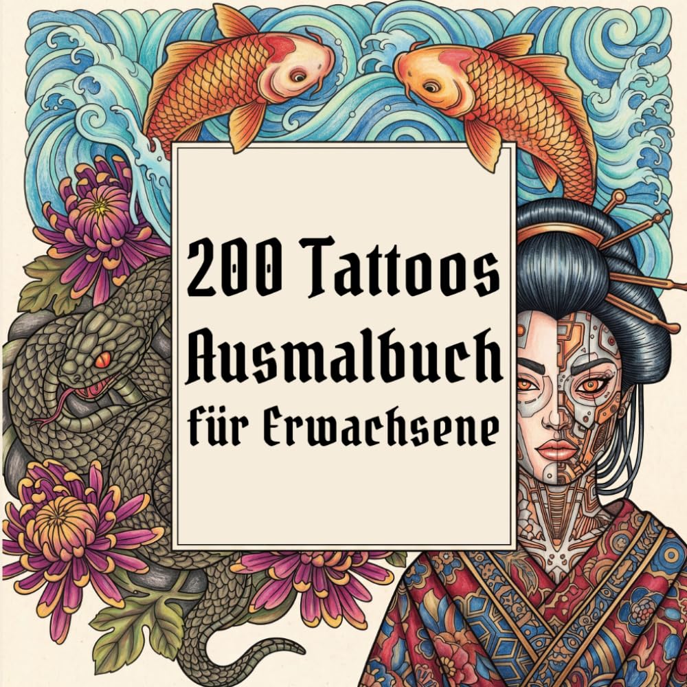 200 Tattoos Ausmalbuch für Erwachsene: Mutige Designs für Entspannung, Stressabbau & Kreativität