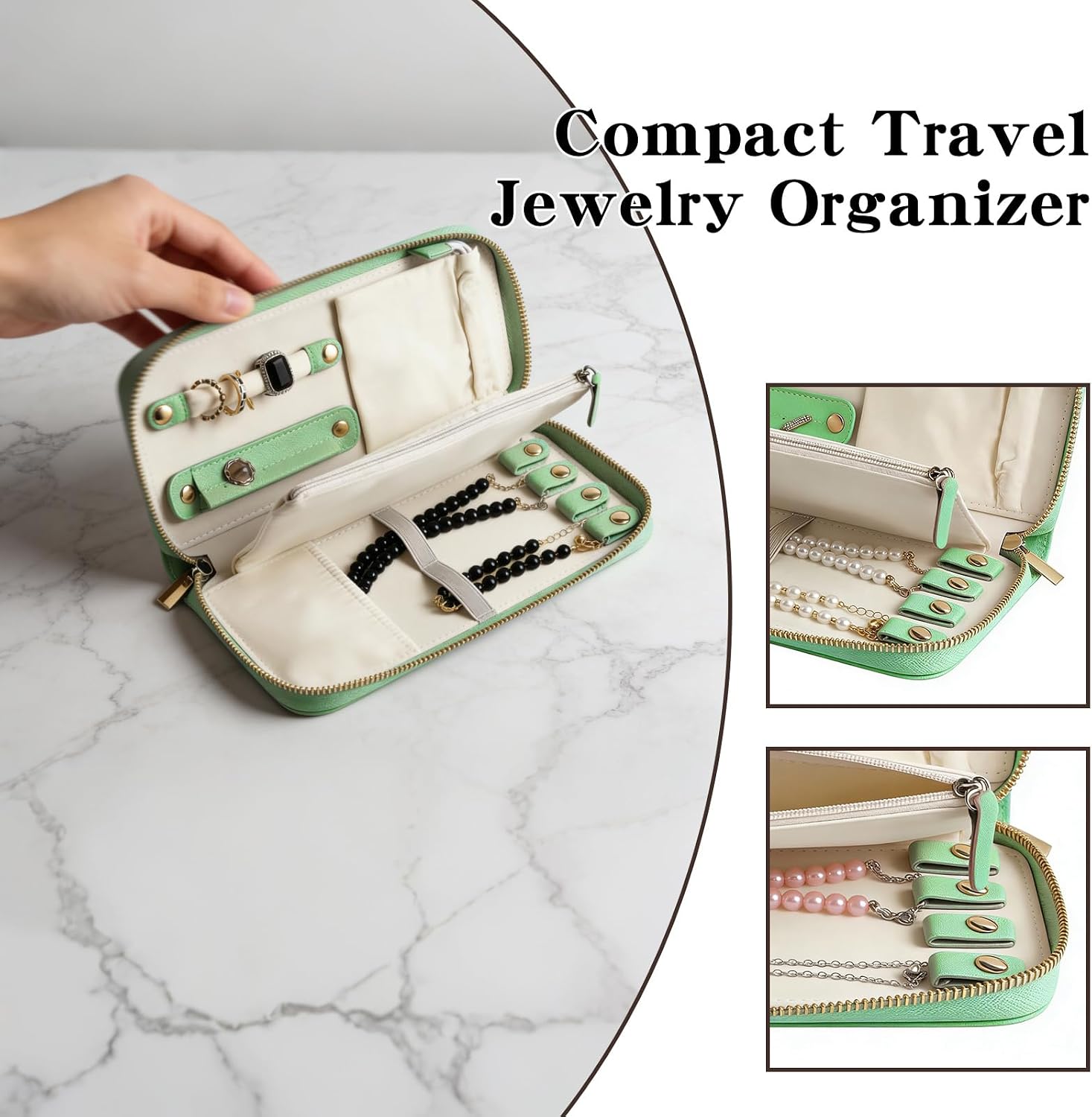 Travel Jewelry Organizer, Small Tangle-Free Case for Necklaces, Jewellery,Earrings, Rings, Bracelets, Fashion Portable Jewelry Travel bags for Women,Macaron Green
