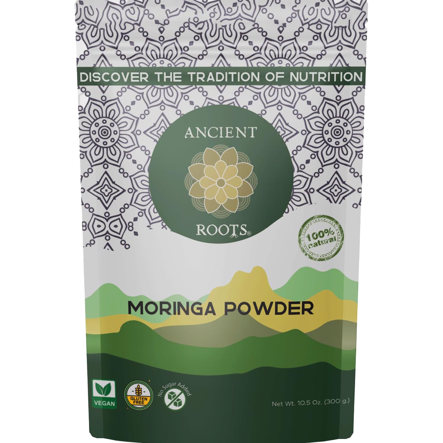 Ancient Roots Moringa Powder 100% Pure & Natural, Non-GMO, Gluten-Free Finely Ground Moringa Leaf for Smoothies, Teas, and Recipes 10.5 oz Resealable