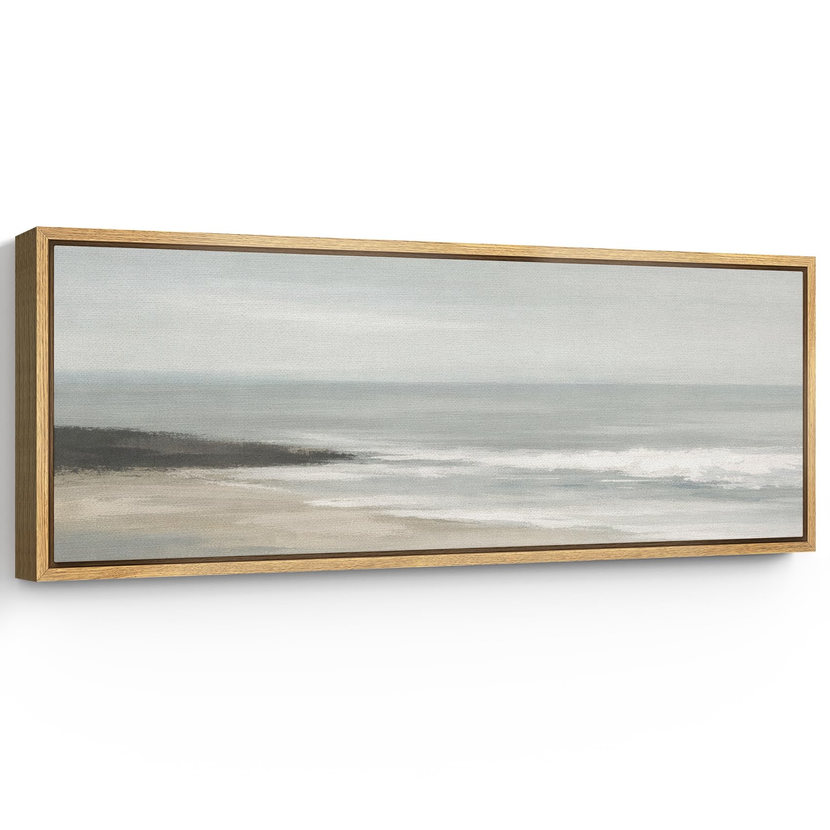 signford large framed canvas print wall art minimalist coastal horizon soft blue gray seascape illustrations modern art calm warm for living room, bedroom, office - 60"x20"