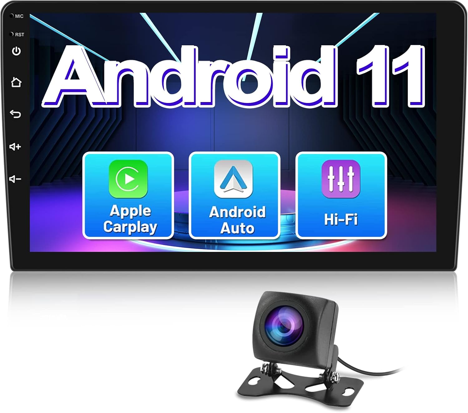 Android 11 Double Din Car Stereo with Wireless Apple Carplay&Android Auto,10.1 Inch Touch Screen Car Radio with Bluetooth WiFi GPS Navigation FM/RDS Radio HiFi SWC with Dual USB Input& Backup Camera