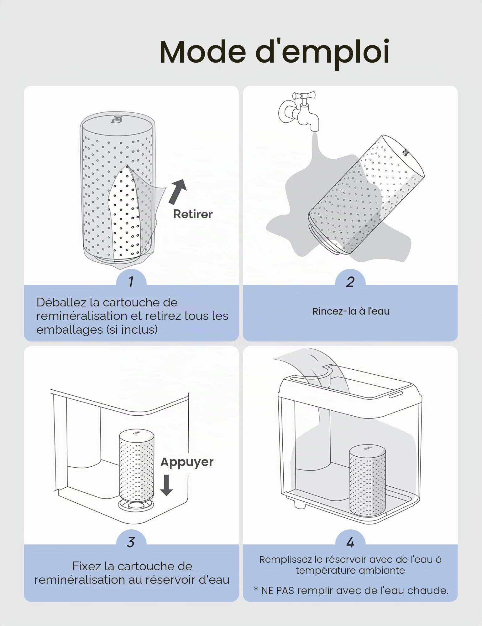 Dreo Lot de 3 cartouches de déminéralisation pour humidificateurs, compatibles avec humidificateurs Dreo HM512S/713/713S, empêche l'accumulation de minéraux, filtre l'eau dure, élimine la poussière