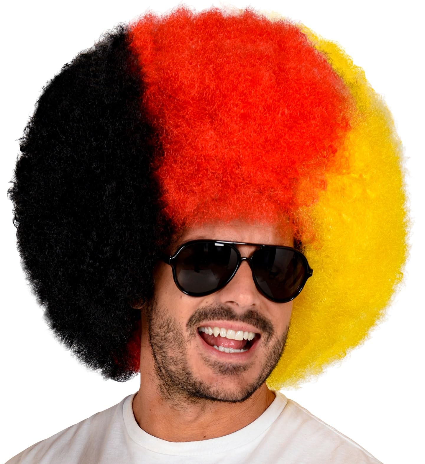 XXL Deutschland Afro Perücke | Riesen Lockenperücke in Schwarz-Rot-Gold | Lustiger Fanartikel für WM, EM & Olympia | Kostüm-Accessoire für Damen & Herren
