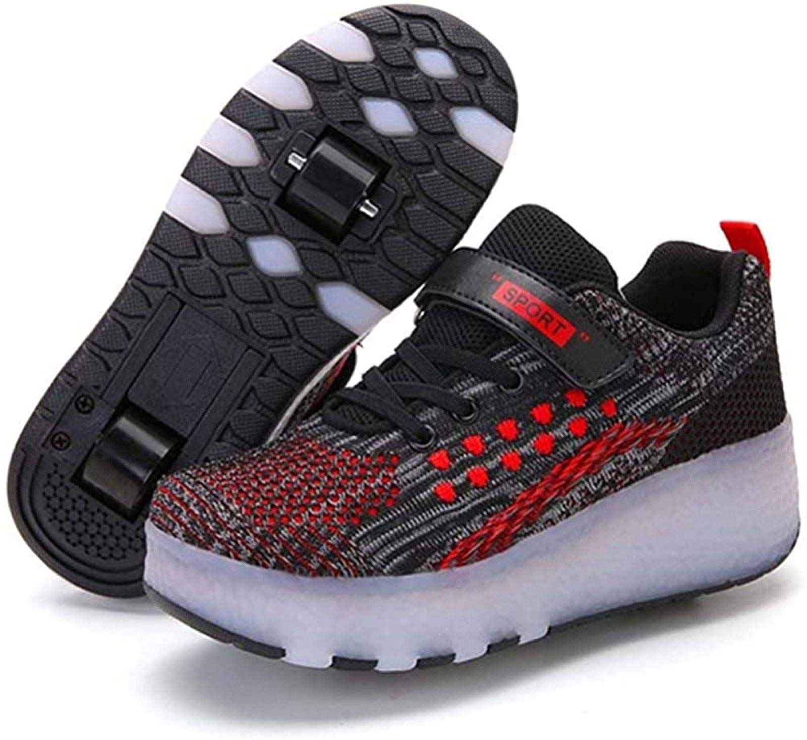 Clignotant Chaussures De Patin à roulettes Chaussures De Patinage Invisible Poulie Automatique Double Roues Garçon Fille Patin à roulettes Chaussures Lumineuses,Black-33
