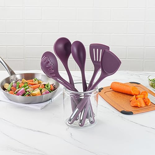 Miniatura 9 de Restaurantware Juego de utensilios de silicona, paquete de 1 juego de herramientas de cocina de mango antideslizante, 6 piezas, resistentes al