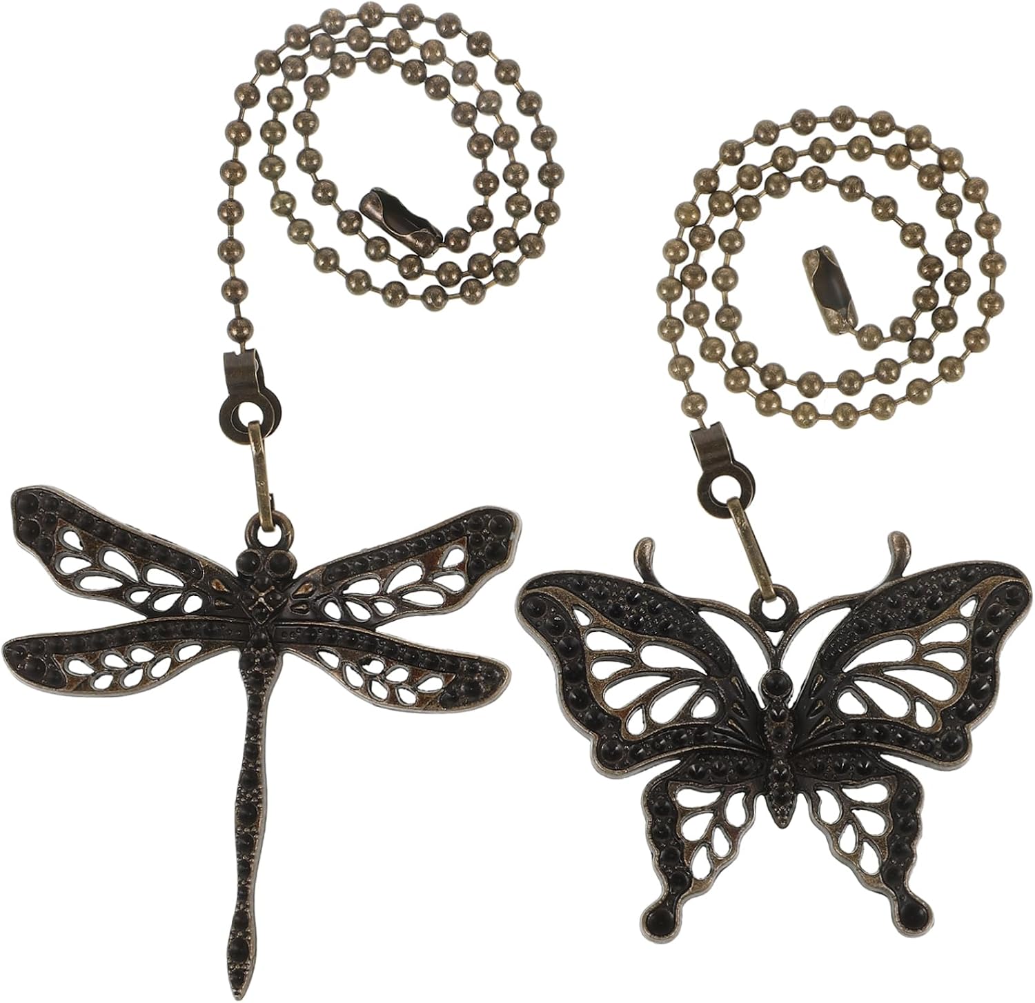 2pcs Vintage Ceiling Fan Pull Chain Extenders Butterfly and Dragonfly Designs Decorative Pendant Chains for Fans and Lights Sturdy Construction