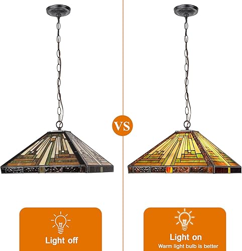 Miniatura 5 de Capulina Tiffany - Lámpara colgante de vitrales de 16 pulgadas de ancho, estilo rústico antiguo Tiffany, lámpara colgante para cocina, isla,