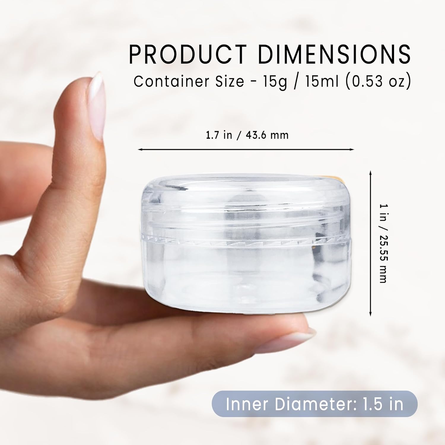 (Quantity: 600 Pieces) Beauticom 15G/15ML (0.5oz) Round Clear Jars with Screw Cap Lid for Scrubs, Oils, Toner, Salves, Creams, Lotions, Makeup Samples, Lip Balms - BPA Free