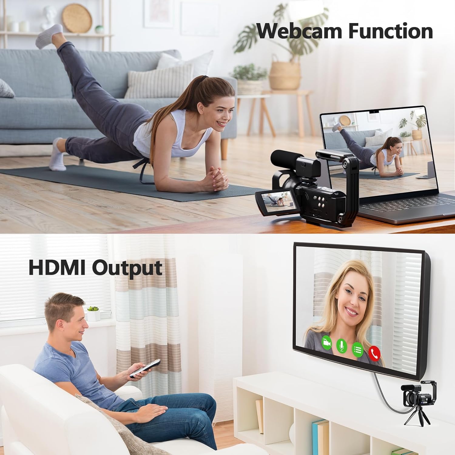 Caméra vidéo 5K 56MP Caméscope Vlogging Caméra YouTube, WiFi Vision nocturne 3" Écran tactile rotatif à 270° Video Camera avec carte 64 Go, microphone, stabilisateur, télécommande, 2 piles, trépied