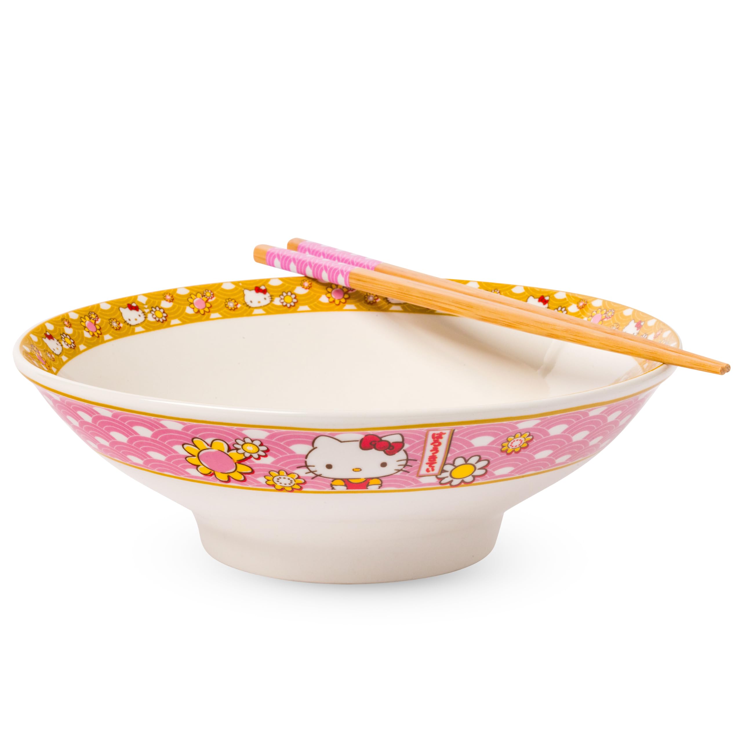 Silver Buffalo Sanrio Hello Kitty Pink, Ramen Bowl with Chopsticks, 30oz