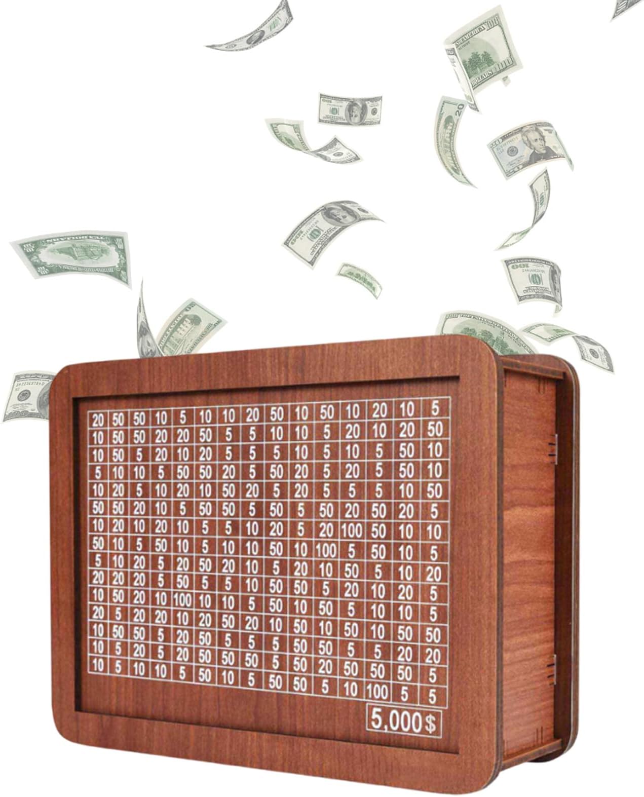 Cash Vault Wooden Savings Box,Wooden Cash Vault Savings Box with Coin Counter - Adult Money Saver with Target Goals and Number Tracking (Brown 5000)