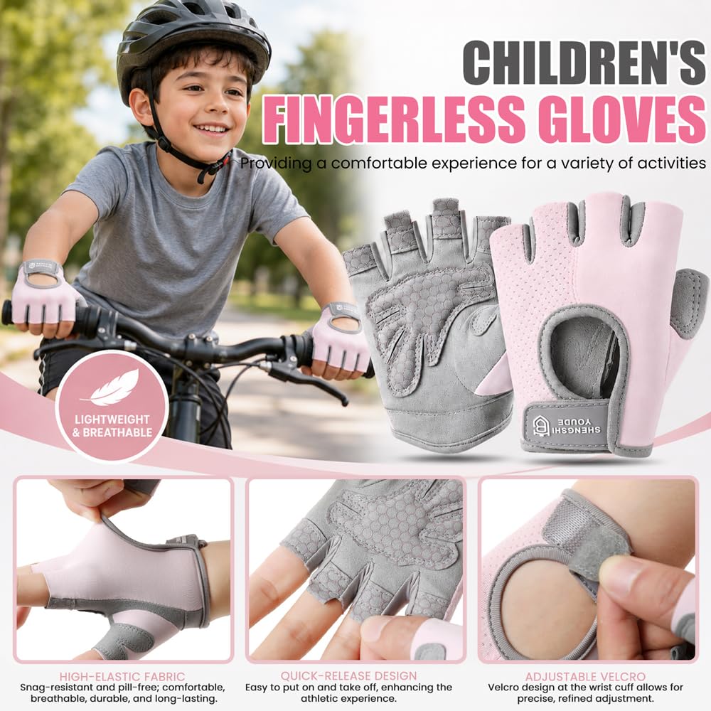 Guantes de Ciclismo Niñas y Niños, Guantes Bicicleta, Guantes Bici Sin Dedos Antideslizantes para Niños de 9 a 13 Años, Adecuado para Canotaje Infantil MTB BMX Carretera Montaña