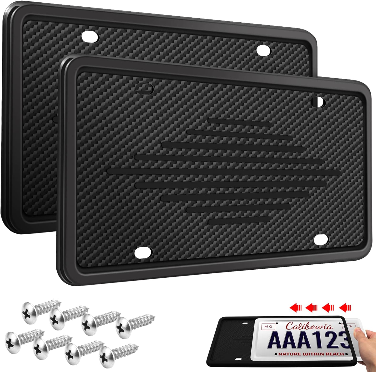 Intermerge License Plate Frames, 2 Pack, Universal US Car Black TPU Bracket Holder. Rust-Proof, Rattle-Proof, Weather-Proof with Drainage Holes Car Accessories