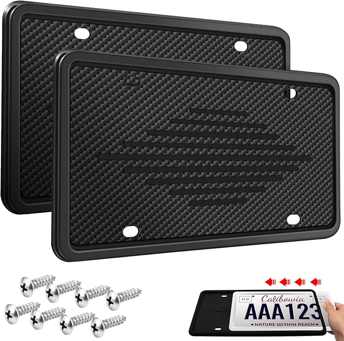 Intermerge License Plate Frames, 2 Pack, Universal US Car Black TPU Bracket Holder. Rust-Proof, Rattle-Proof, Weather-Proof with Drainage Holes Car Accessories