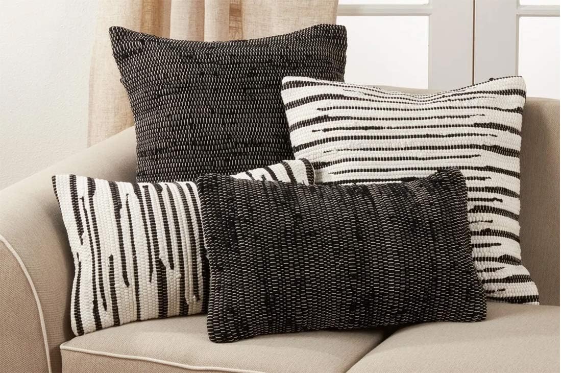 Fennco Styles Zebra Chindi Design 100% Cotton Decorative Throw Pillow Cover 14 x 23 Inch - Black & White Textured Accent Pillowcase for Home, Couch, Living Room and Office Décor