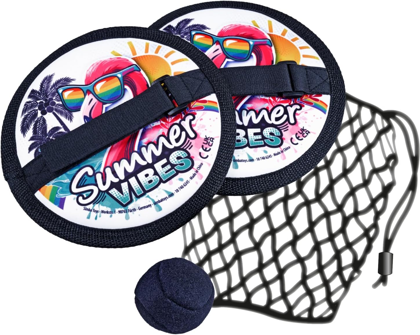 Simba Neopren gra w piłkę na rzep – gra w rzucanie i łapanie z 2 miękkimi chwytaczami na rzep (18 cm), 1 piłką (4,7 cm) i torbą do noszenia, zabawka outdoorowa do użytku wewnątrz i na zewnątrz, od 3