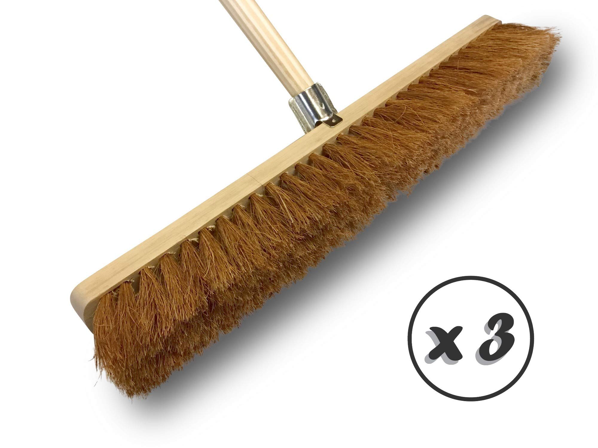Szczotka warsztatowa typu kantonierka | Zestaw 3 | Outdoor | Włókna kokosowe naturalne | Długość 60 cm | Drewniana podeszwa | Metalowe nakrętki Ø 28 mm | Drewniany uchwyt 1,40 m | Kibros 2060BMx3