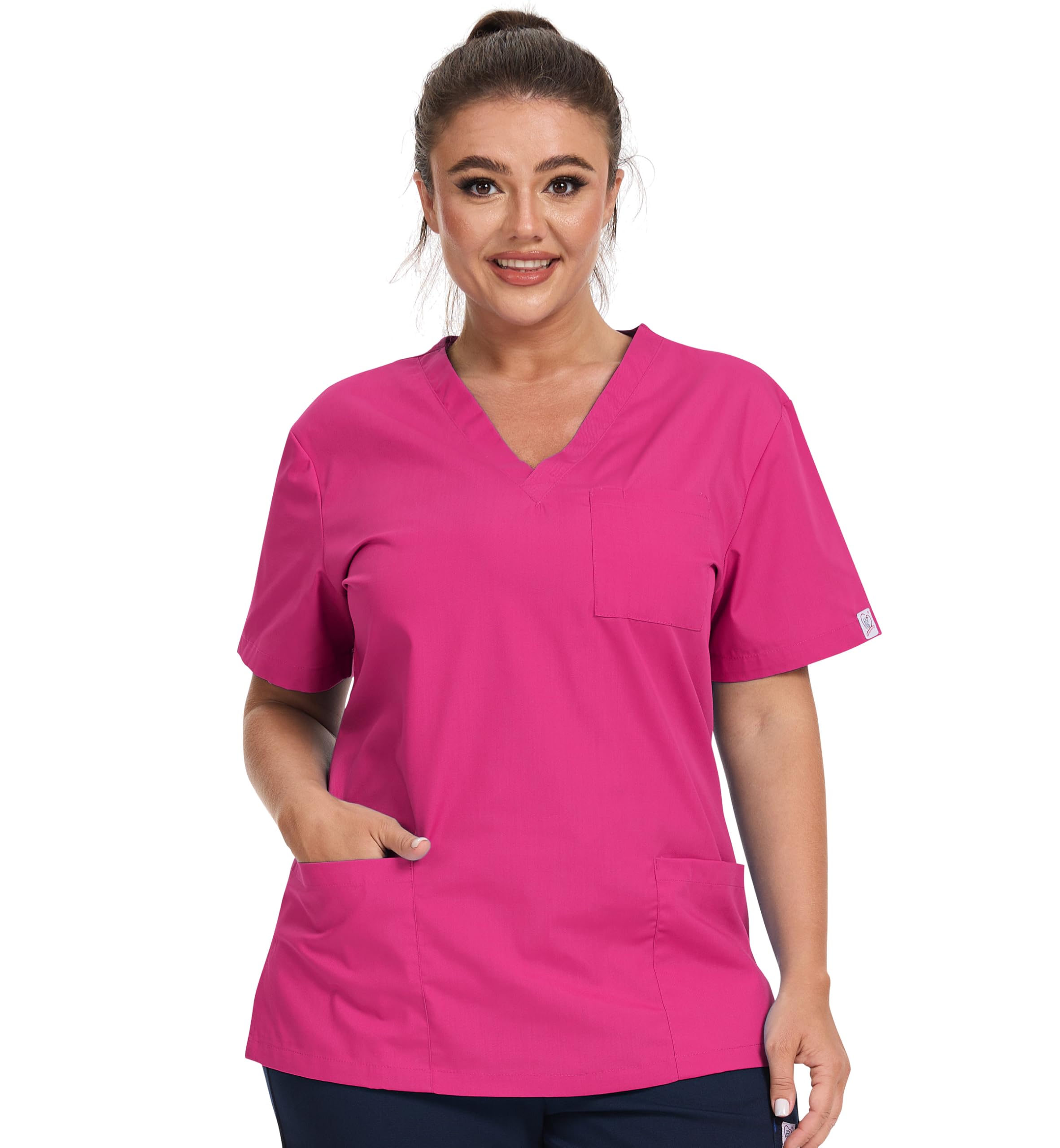 JONATHAN UNIFORM Women Carer Uniform Tunic Top V-Neck 3 Pocket Workwear for Dental, Elderly Care, Vet, Beauty (Hot Pink,3XL)