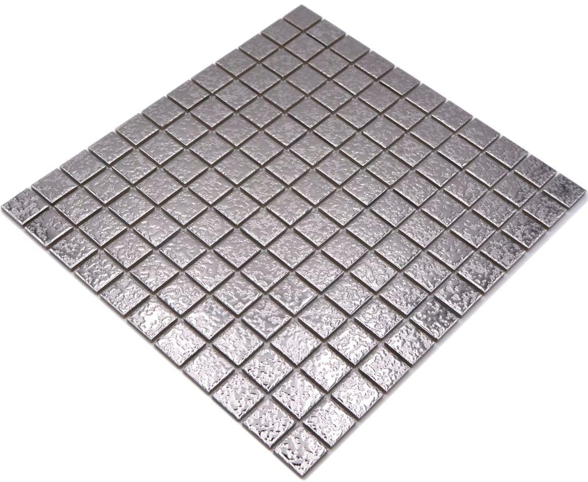 Mosaïque Murale Carreaux Céramique Martelé Argent - 10 Plaques - Cuisine/Salle De Bain - 18-0207_f