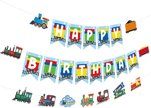 3pcs Train Birthday Party Banner Decorations Retro Train Happy Birthday Banner Steam Trains Birthday Party Decorations Trains Theme Banners Transportation Vehicle Party Garland Supplies Hanging Sign
